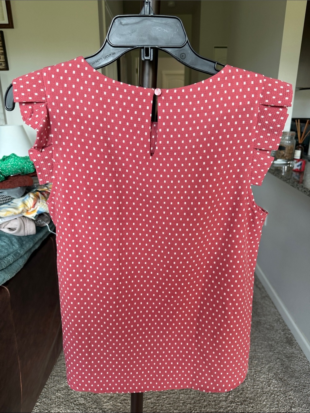 Monteau Rose-Pink Polka Dot Flutter Sleeve Blouse - Picture 2 of 2